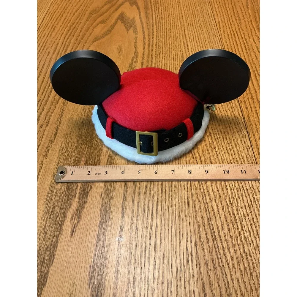 Disney Parks Mickey Mouse Santa Hat Ear Cap Red Felt White Faux Fur Jingle Bell